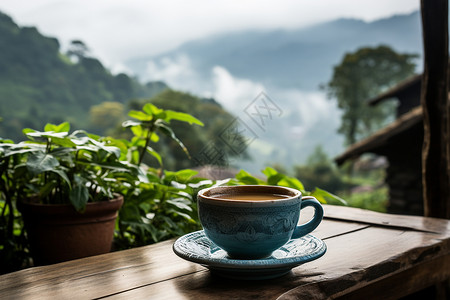 欣赏户外美景的咖啡背景图片