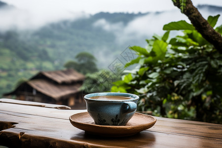 您可以欣赏山景乡间茶园中美味的咖啡背景