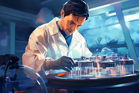 试剂研发生物实验室做实验的男研究员插画