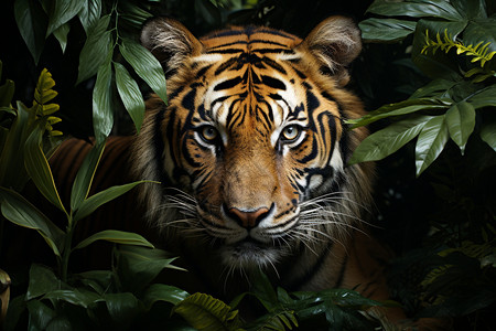 老虎捕猎热带丛林中的老虎背景