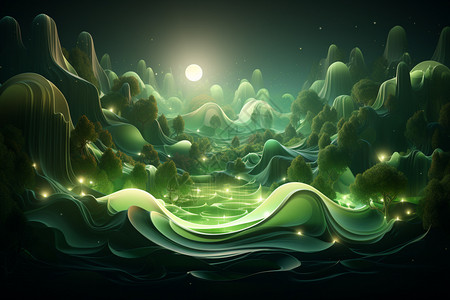 创意艺术的绿色波浪概念图图片