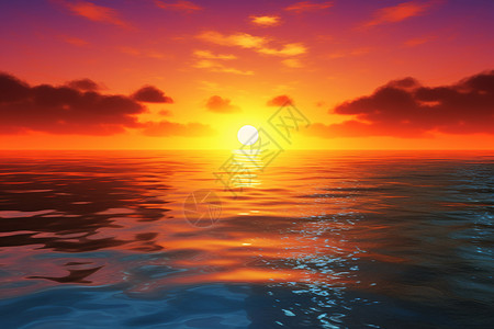 平静海上日落海上落日风景设计图片
