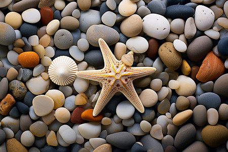 海星星海滩上海星和贝壳背景