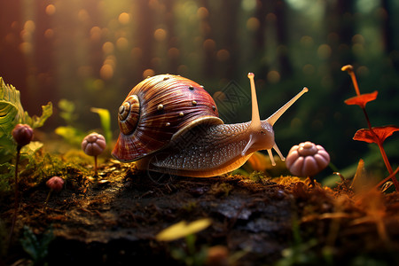 奇幻森林中的蜗牛高清图片