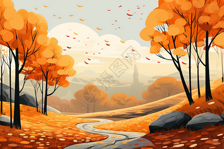 秋日微景观绘画中的秋日美景插画