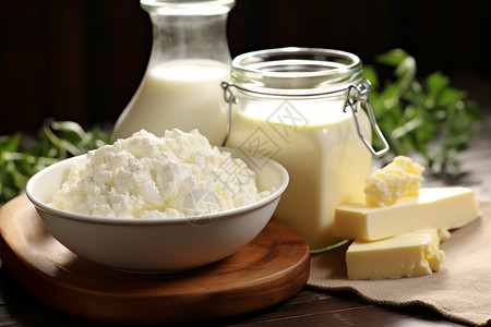 桌子上的牛奶和黄油图片