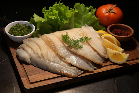 新鲜的鱼肉与蔬菜高清图片