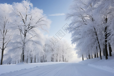 冬日白雪林间小路高清图片