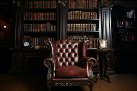 古色古香的皮沙发和阅读室图片