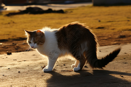 夏日清晨猫咪在城市街头背景图片