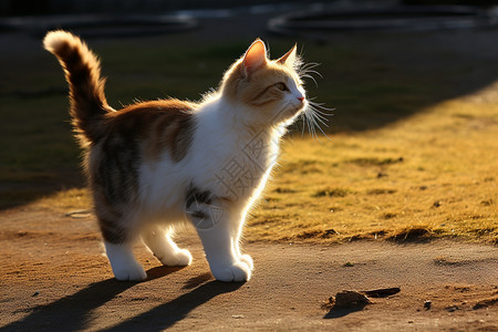 太阳猫宠物猫在城市的晨光中背景