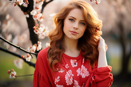 妙龄少女在樱花树下微笑艺术照图片