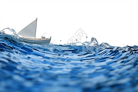静谧水面上一艘小船漂浮其中图片