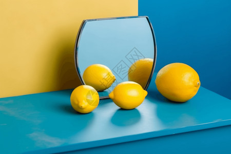 房间内的柠檬与镜面背景图片