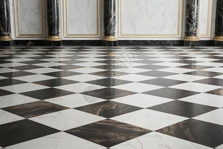 瓷砖地砖与黑白棋盘地板的房间背景