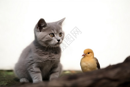 可爱的小猫与小鸟图片