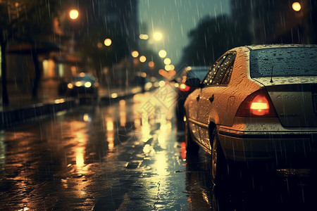 雨中的城市街头背景图片