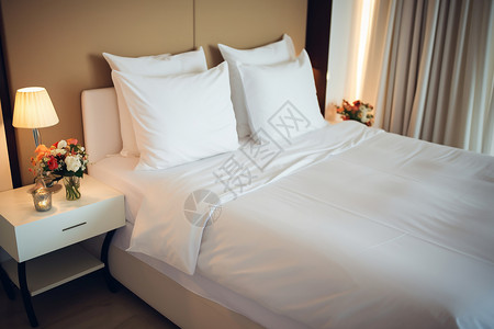 柔软的酒店双人床背景图片