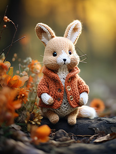秋季创意卡通针织小兔背景图片
