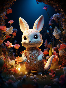 毛绒小兔针织小兔的丛林冒险插画