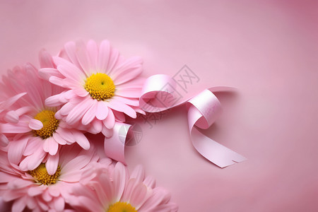 粉红雏菊一束粉红花朵上系着蝴蝶结背景