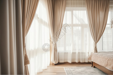 卧室中素雅的窗帘窗纱背景图片