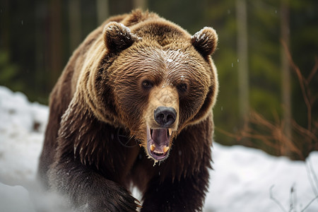冬季丛林中凶猛的棕熊图片