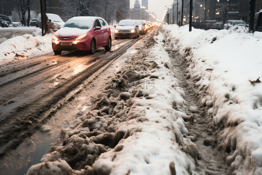雪后潮湿的城市街道图片