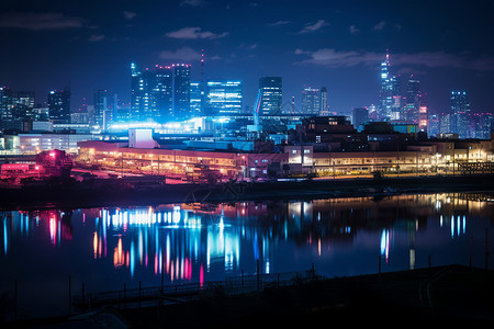 夜幕下的霓虹灯背景图片