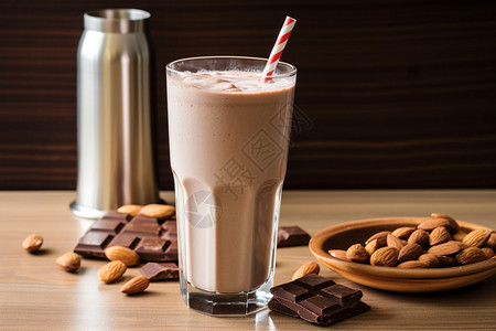 新鲜制作的巧克力奶茶背景图片