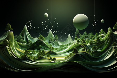 绿色立体山水景象背景图片