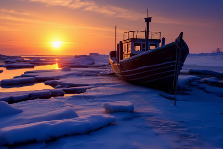 冬季海面上的渔船图片