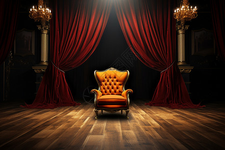 古典奢华舞台中央的黄色扶手椅设计图片