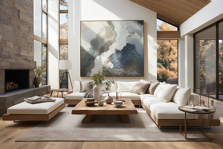 北欧风明亮的客厅装潢高清图片