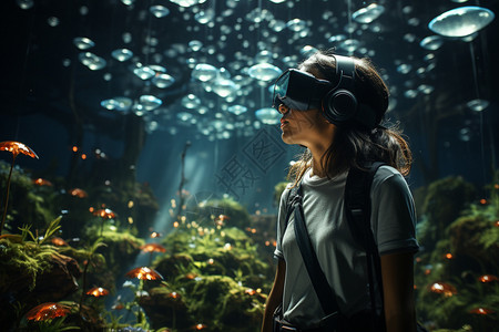 鱼和眼镜素材虚拟花园中的女孩设计图片