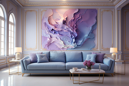 客厅的紫色壁画图片