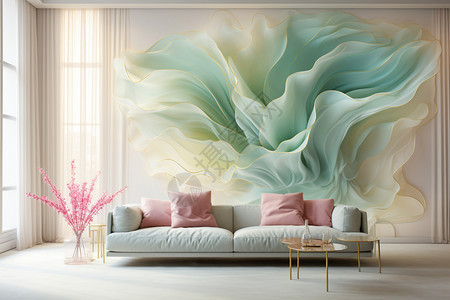 粉色月季花挂画客厅的飘逸壁画设计图片