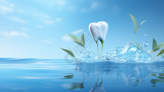 牙科海报设计在海洋上的牙齿模型设计图片