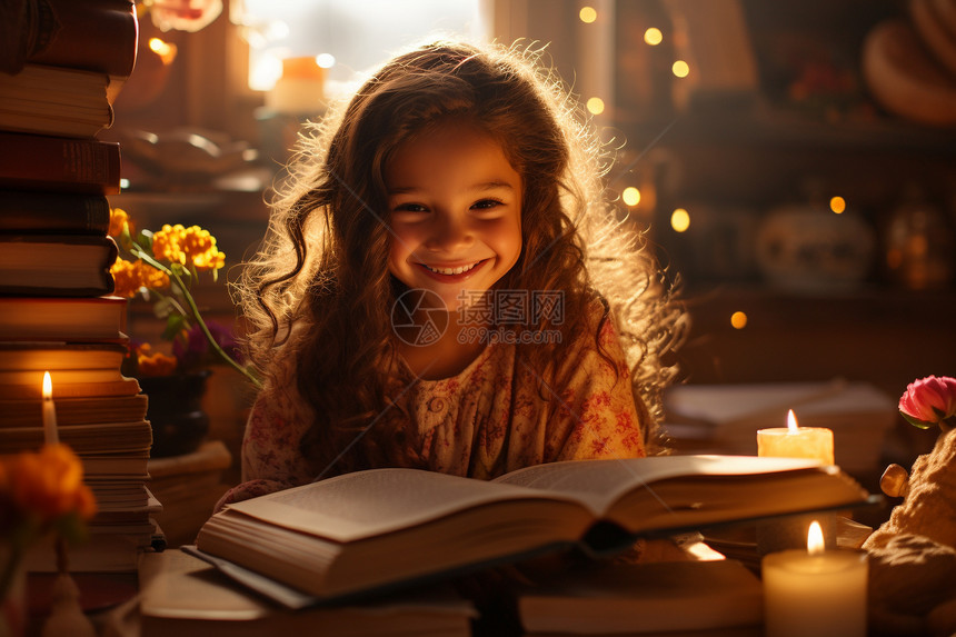 阳光少女在读书图片