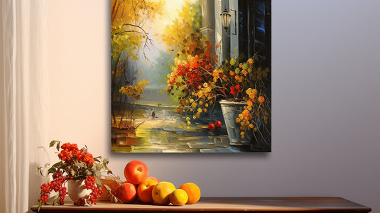 苹果插画室内壁挂油画风景背景