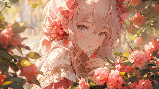 树下的玫瑰女孩背景图片