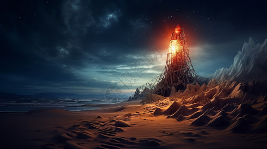 沙滩上的灯塔背景图片