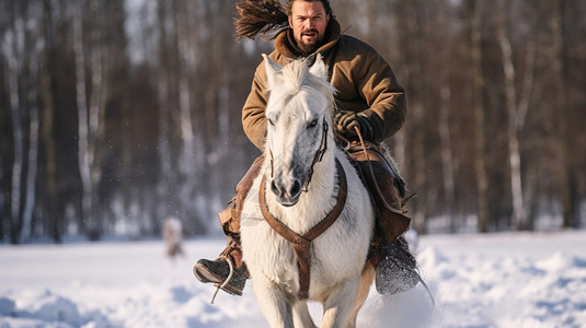 雪地里奔跑的马高清图片
