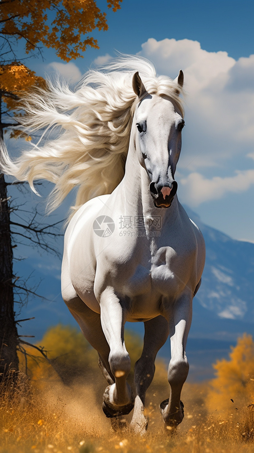 白色奔跑的骏马图片