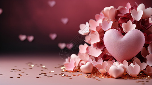 粉红色心形花瓣浪漫情人节背景设计图片