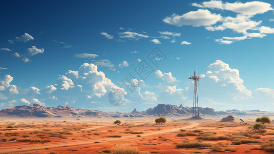 塔敏查干沙漠沙漠中的高压电线塔插画