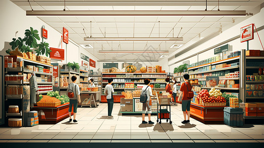 繁忙的购物超市背景图片