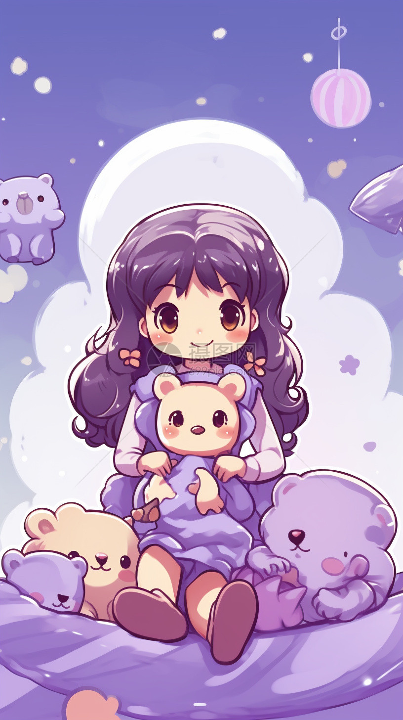 紫色卡通小女孩图片