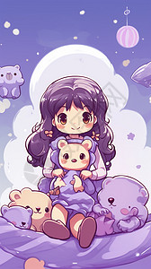 紫色卡通小女孩背景图片