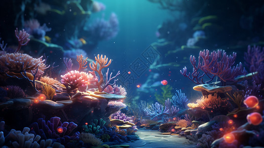 海流海底放光的珊瑚插画